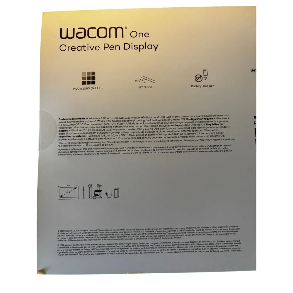 Wacom One Creative Pen Display 13.3 White DTC133W0A Drawing Tablet Graphics NEW